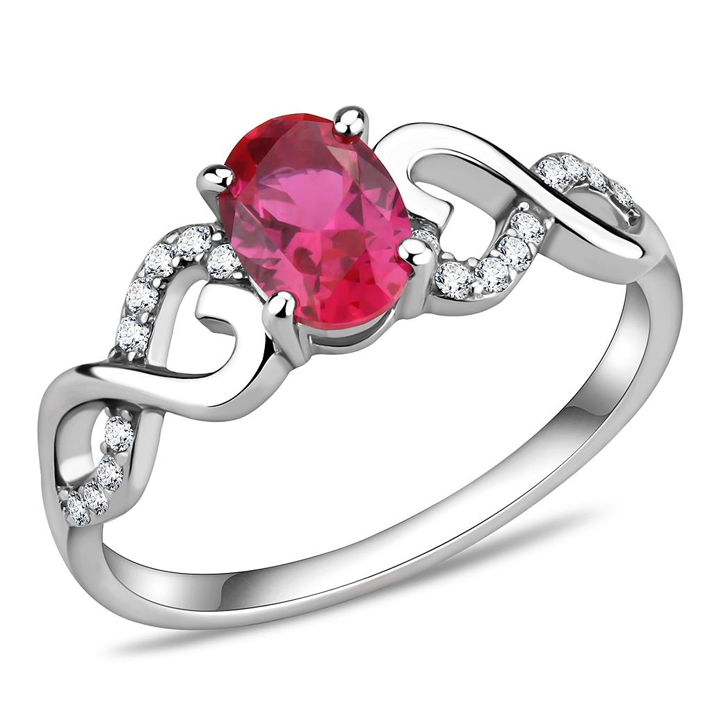 High polished (no plating) Stainless Steel Ring with AAA Grade CZ in Ruby