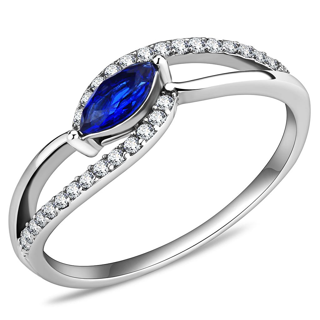 High polished (no plating) Stainless Steel Ring with AAA Grade CZ in London Blue