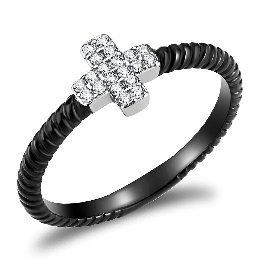 Two-Tone IP Black (Ion Plating) Stainless Steel Ring with AAA Grade CZ in Clear