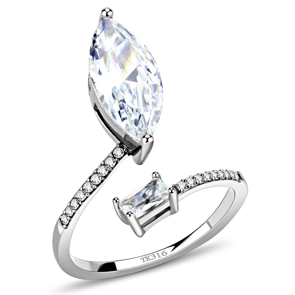 High polished (no plating) Stainless Steel Ring with AAA Grade CZ in Clear