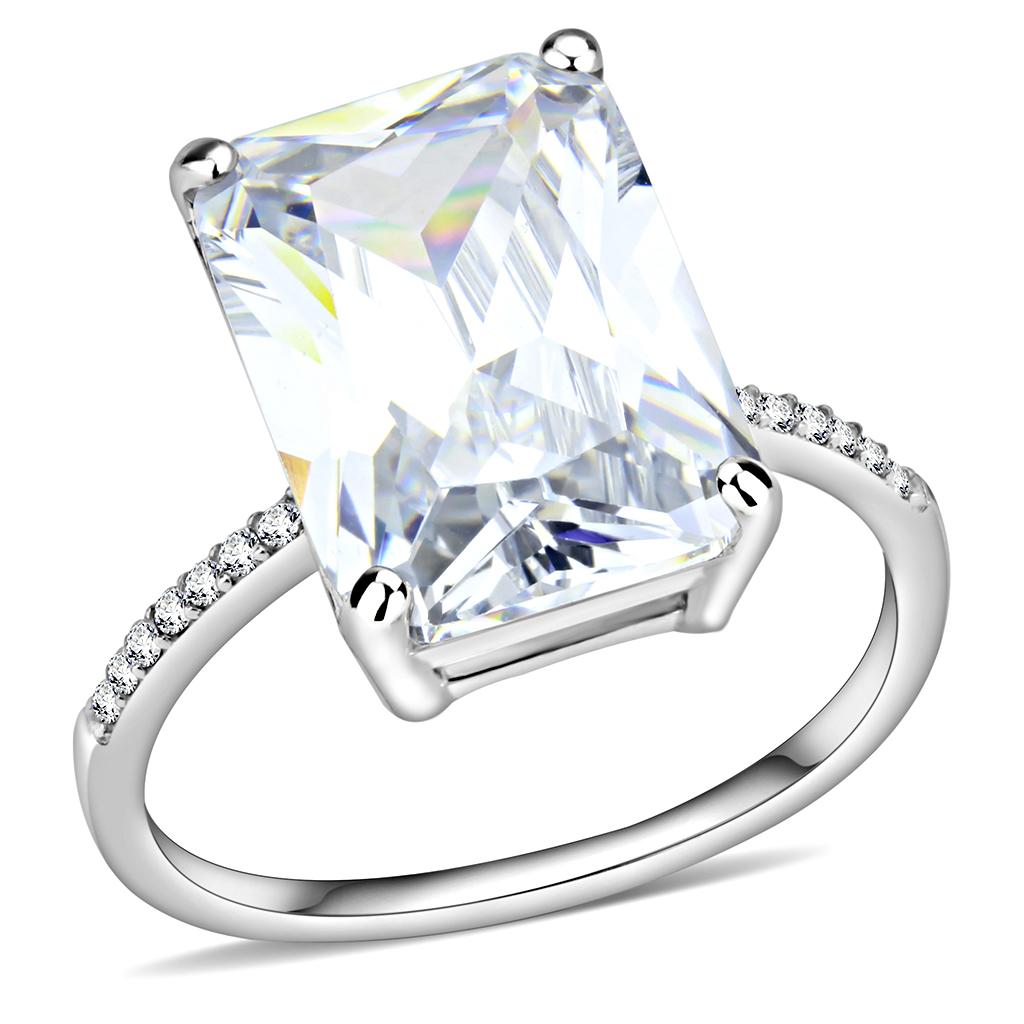 High polished (no plating) Stainless Steel Ring with AAA Grade CZ in Clear