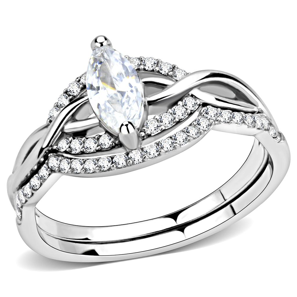 High polished (no plating) Stainless Steel Ring with AAA Grade CZ in Clear