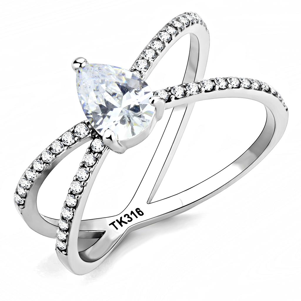 High polished (no plating) Stainless Steel Ring with AAA Grade CZ in Clear