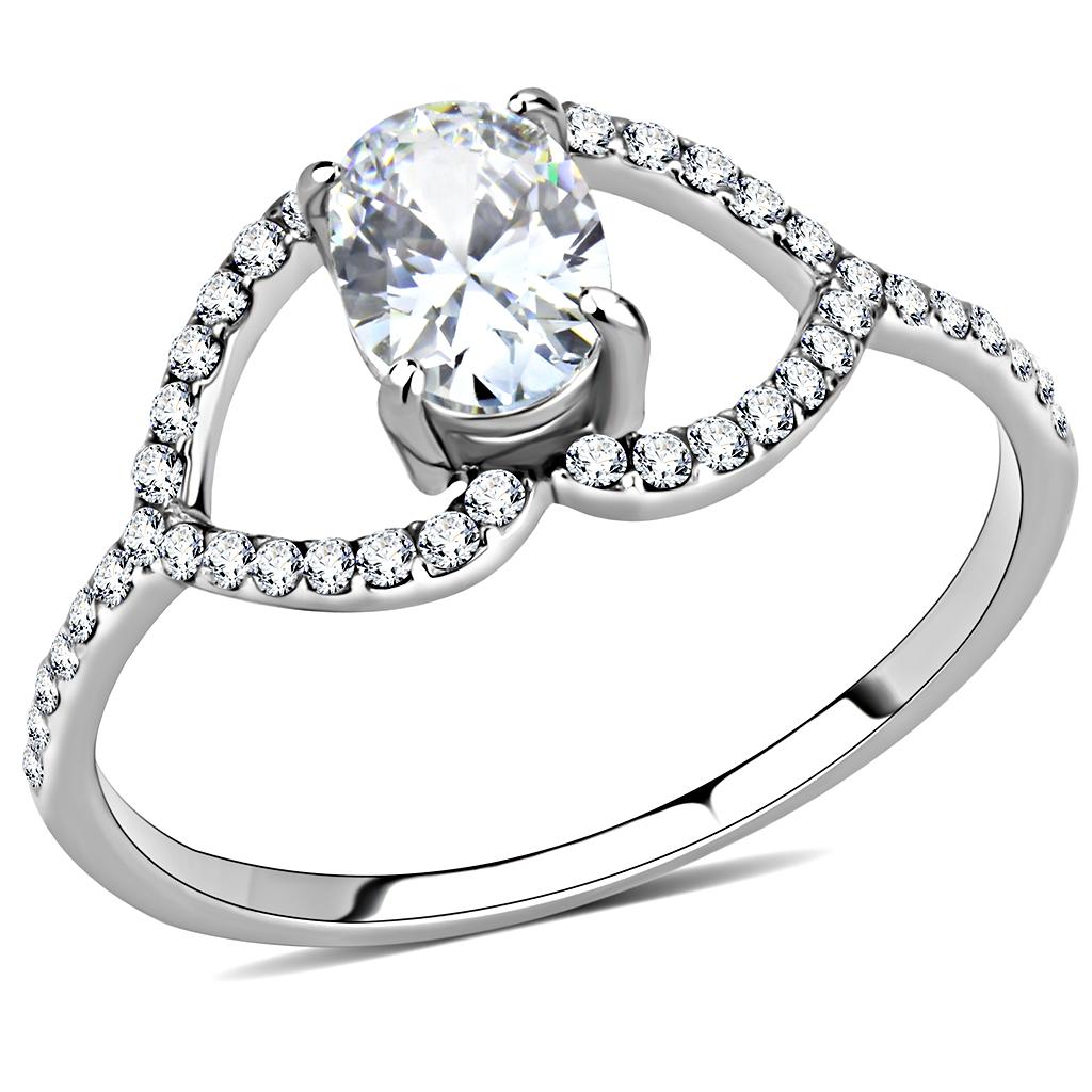 High polished (no plating) Stainless Steel Ring with AAA Grade CZ in Clear