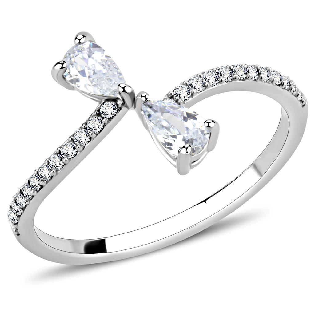 High polished (no plating) Stainless Steel Ring with AAA Grade CZ in Clear