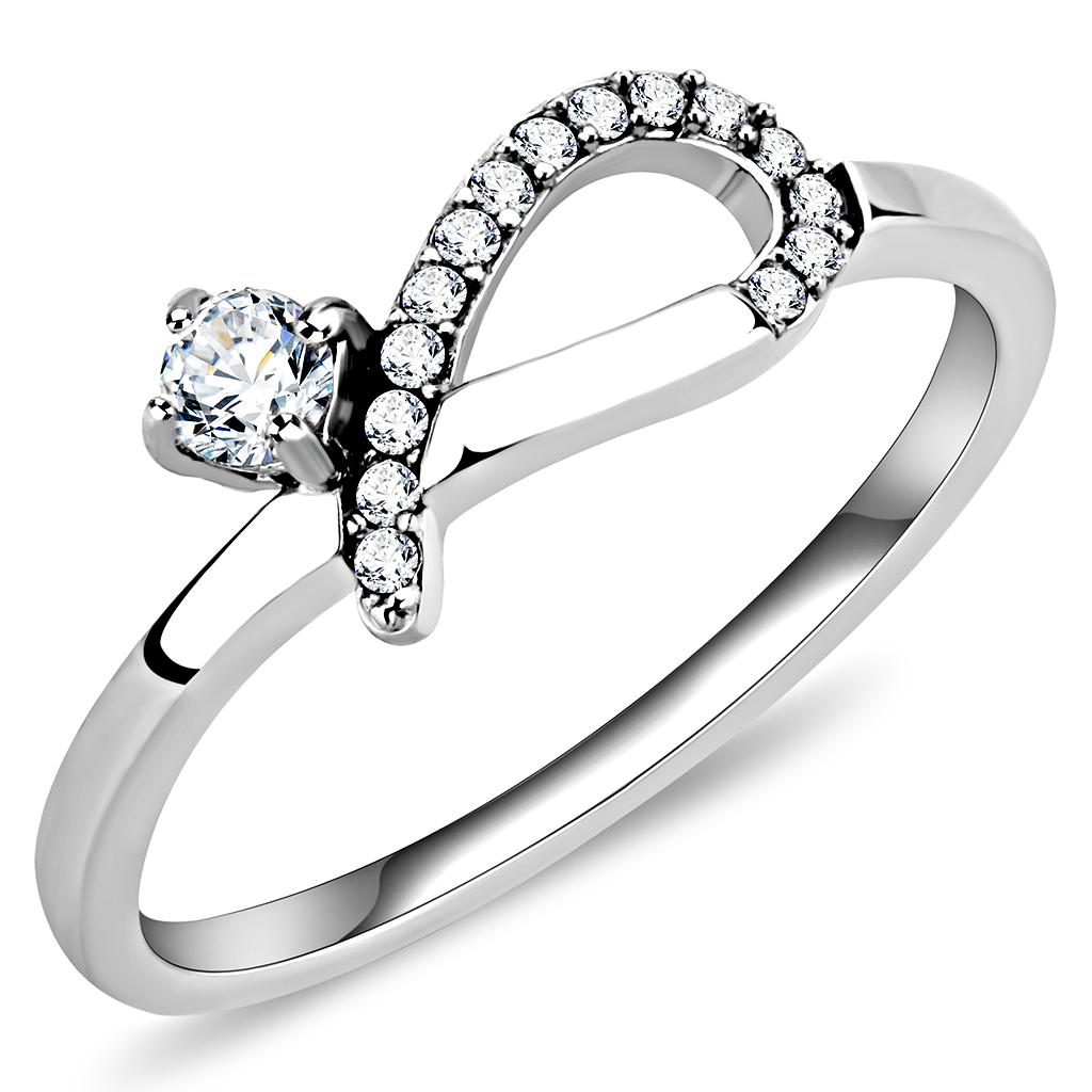 High polished (no plating) Stainless Steel Ring with AAA Grade CZ in Clear