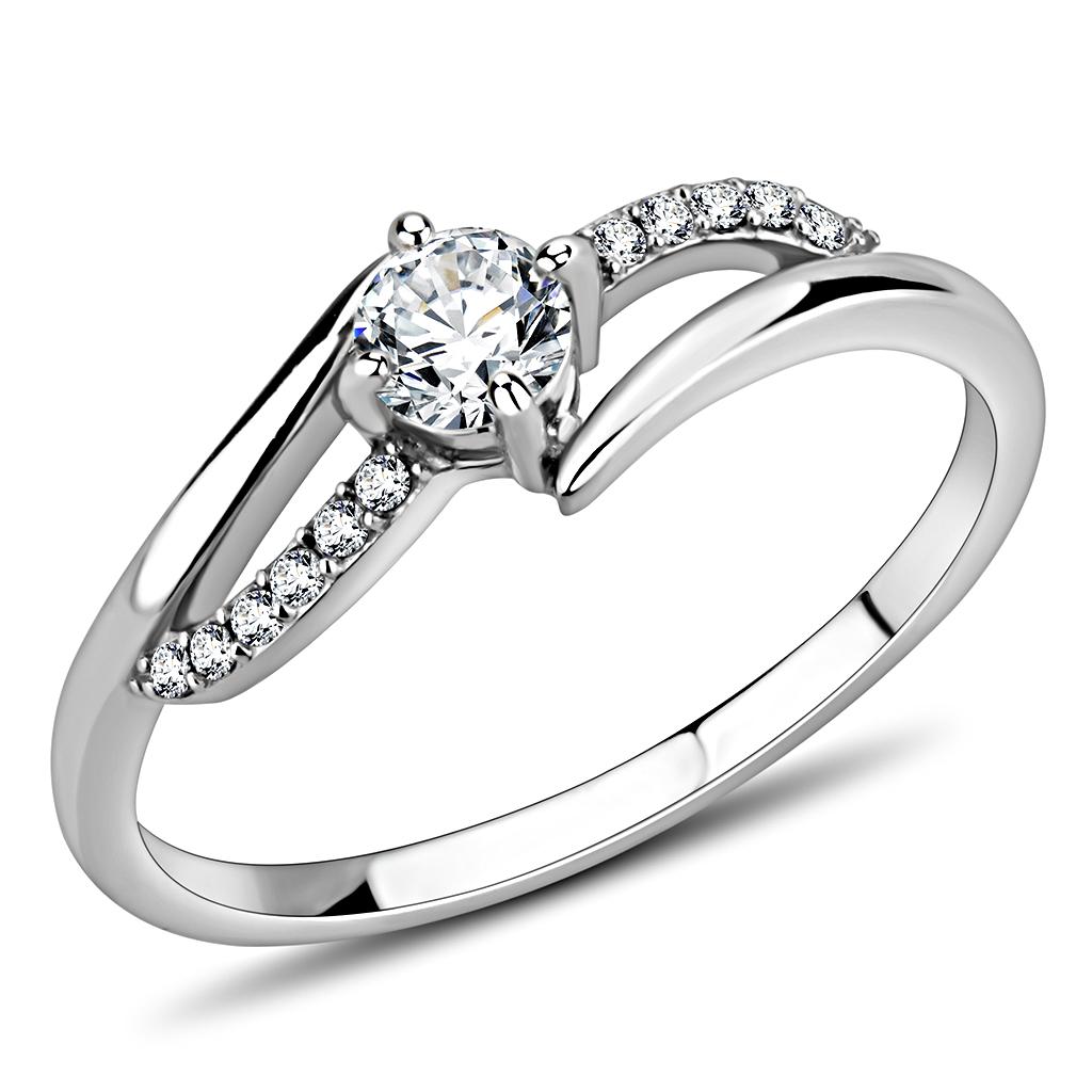 High polished (no plating) Stainless Steel Ring with AAA Grade CZ in Clear