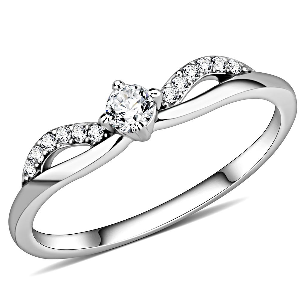 High polished (no plating) Stainless Steel Ring with AAA Grade CZ in Clear