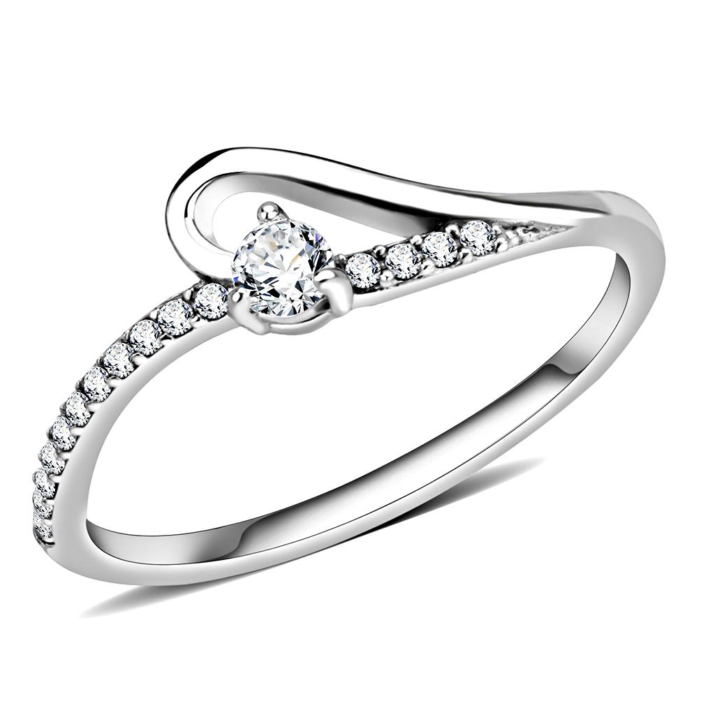 High polished (no plating) Stainless Steel Ring with AAA Grade CZ in Clear