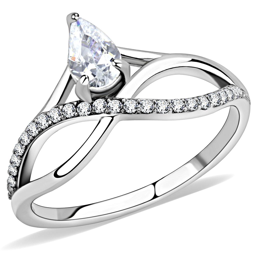 High polished (no plating) Stainless Steel Ring with AAA Grade CZ in Clear