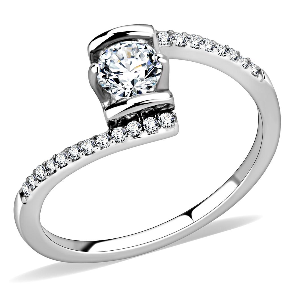 High polished (no plating) Stainless Steel Ring with AAA Grade CZ in Clear
