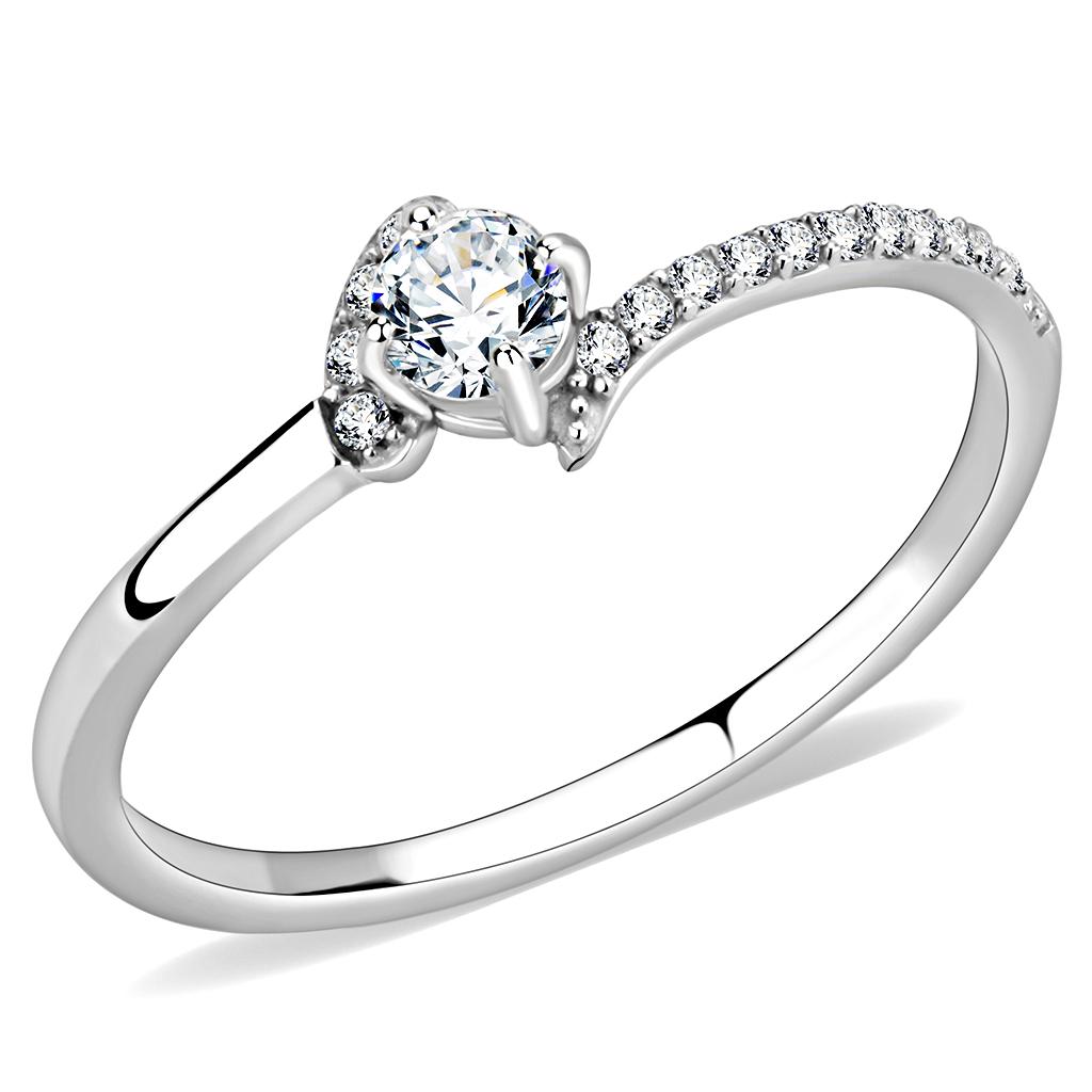 High polished (no plating) Stainless Steel Ring with AAA Grade CZ in Clear