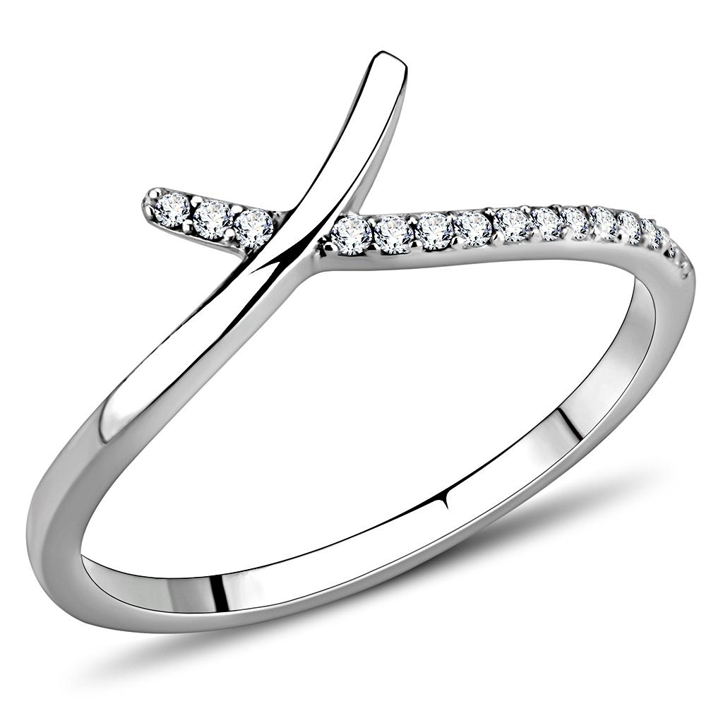 High polished (no plating) Stainless Steel Ring with AAA Grade CZ in Clear