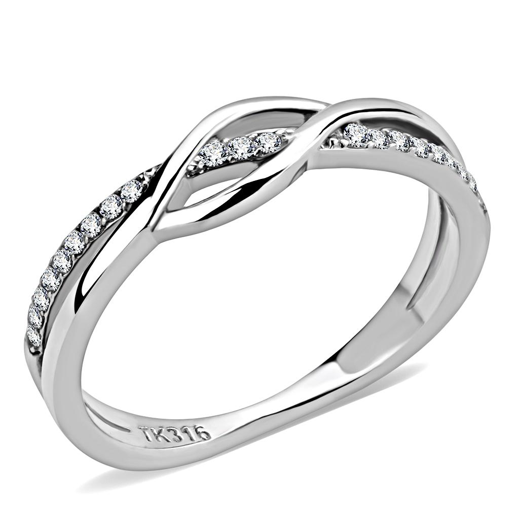 High polished (no plating) Stainless Steel Ring with AAA Grade CZ in Clear