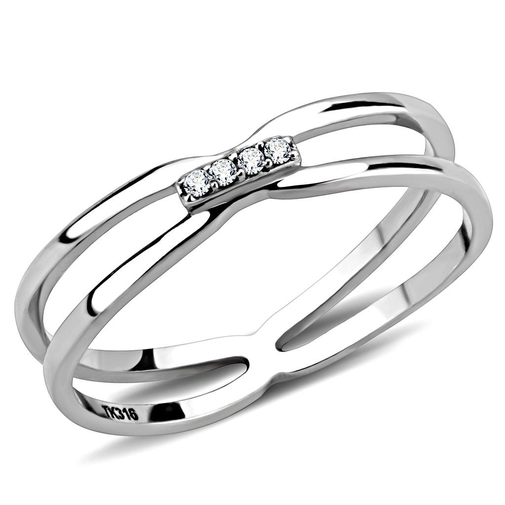 High polished (no plating) Stainless Steel Ring with AAA Grade CZ in Clear