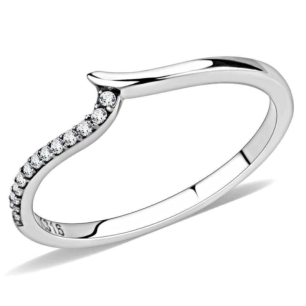 High polished (no plating) Stainless Steel Ring with AAA Grade CZ in Clear