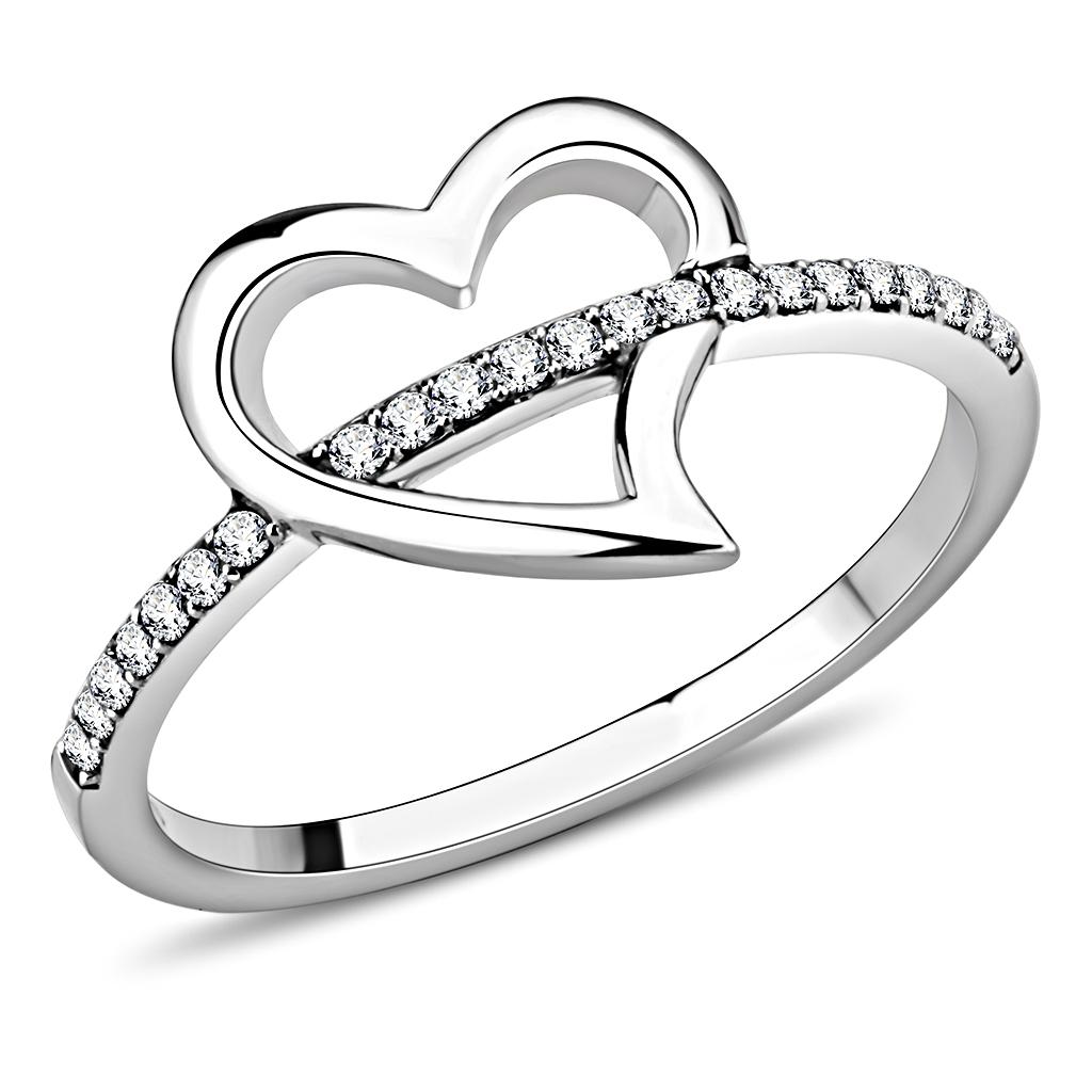 High polished (no plating) Stainless Steel Ring with AAA Grade CZ in Clear