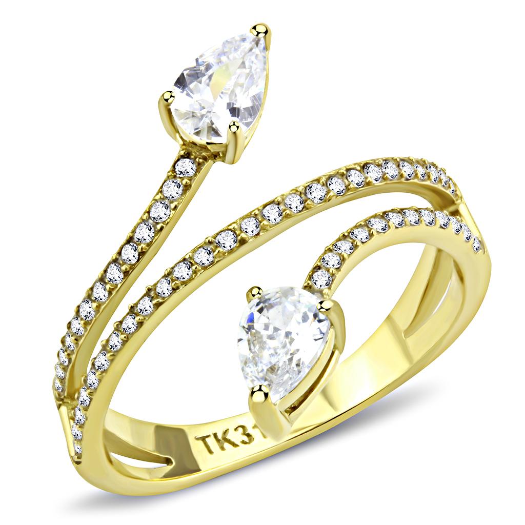 IP Gold(Ion Plating) Stainless Steel Ring with AAA Grade CZ in Clear