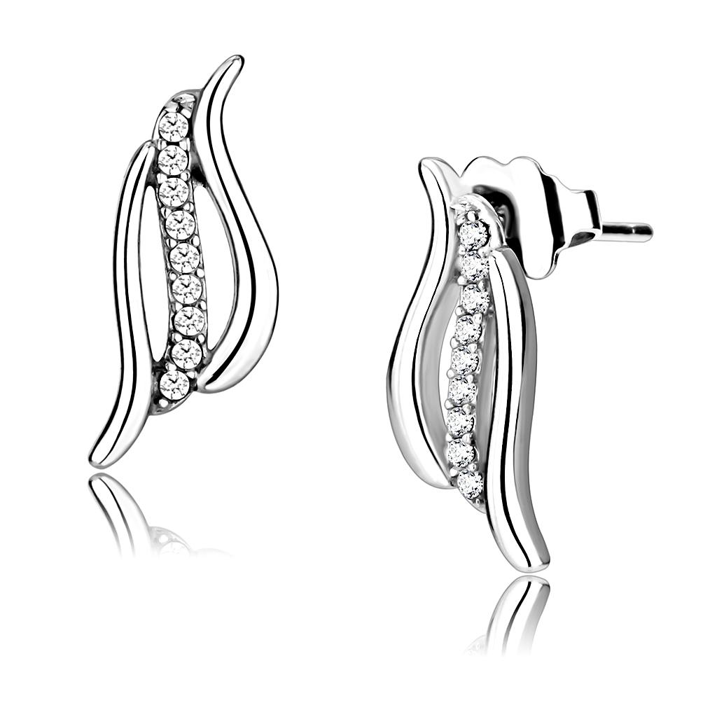 High polished (no plating) Stainless Steel Earrings with AAA Grade CZ in Clear