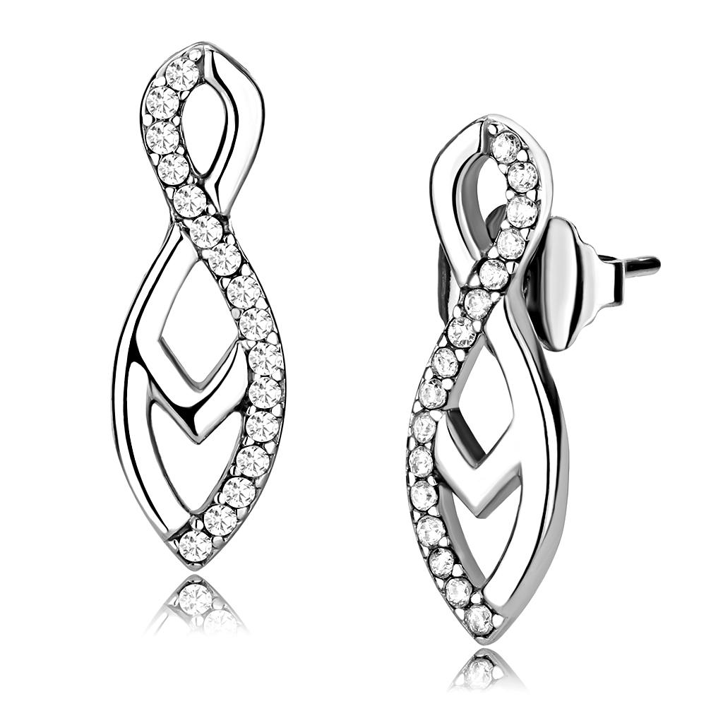 High polished (no plating) Stainless Steel Earrings with AAA Grade CZ in Clear