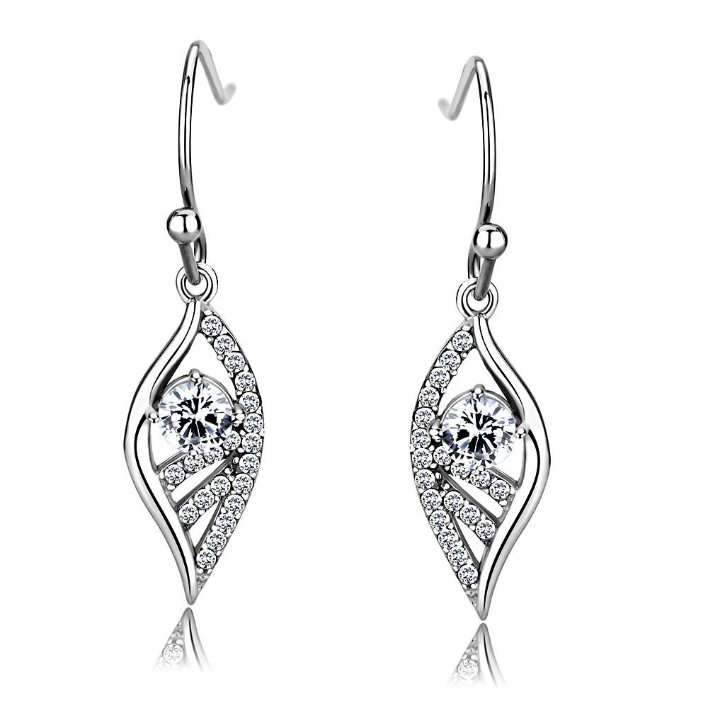 High polished (no plating) Stainless Steel Earrings with AAA Grade CZ in Clear