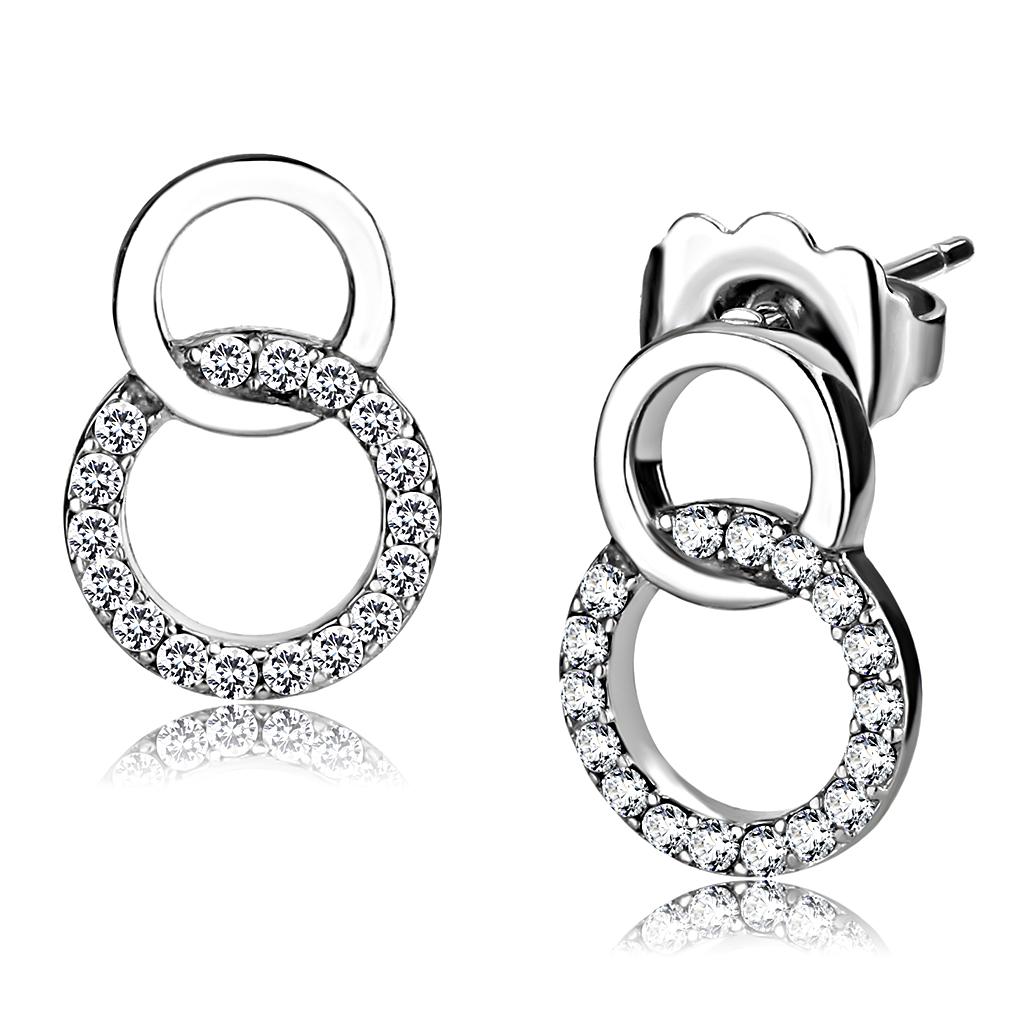 High polished (no plating) Stainless Steel Earrings with AAA Grade CZ in Clear