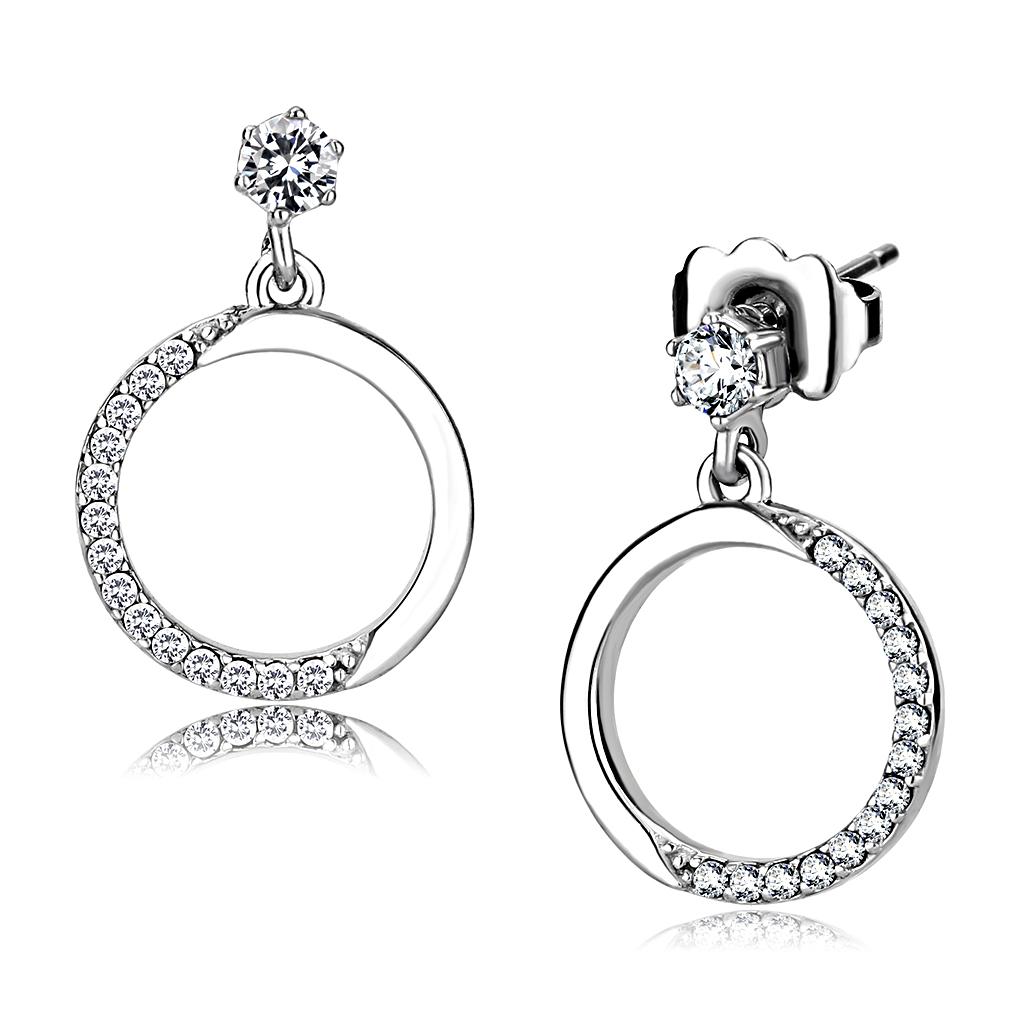 High polished (no plating) Stainless Steel Earrings with AAA Grade CZ in Clear