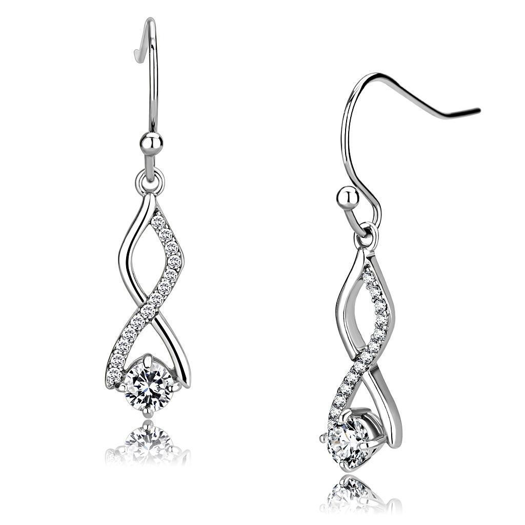 High polished (no plating) Stainless Steel Earrings with AAA Grade CZ in Clear