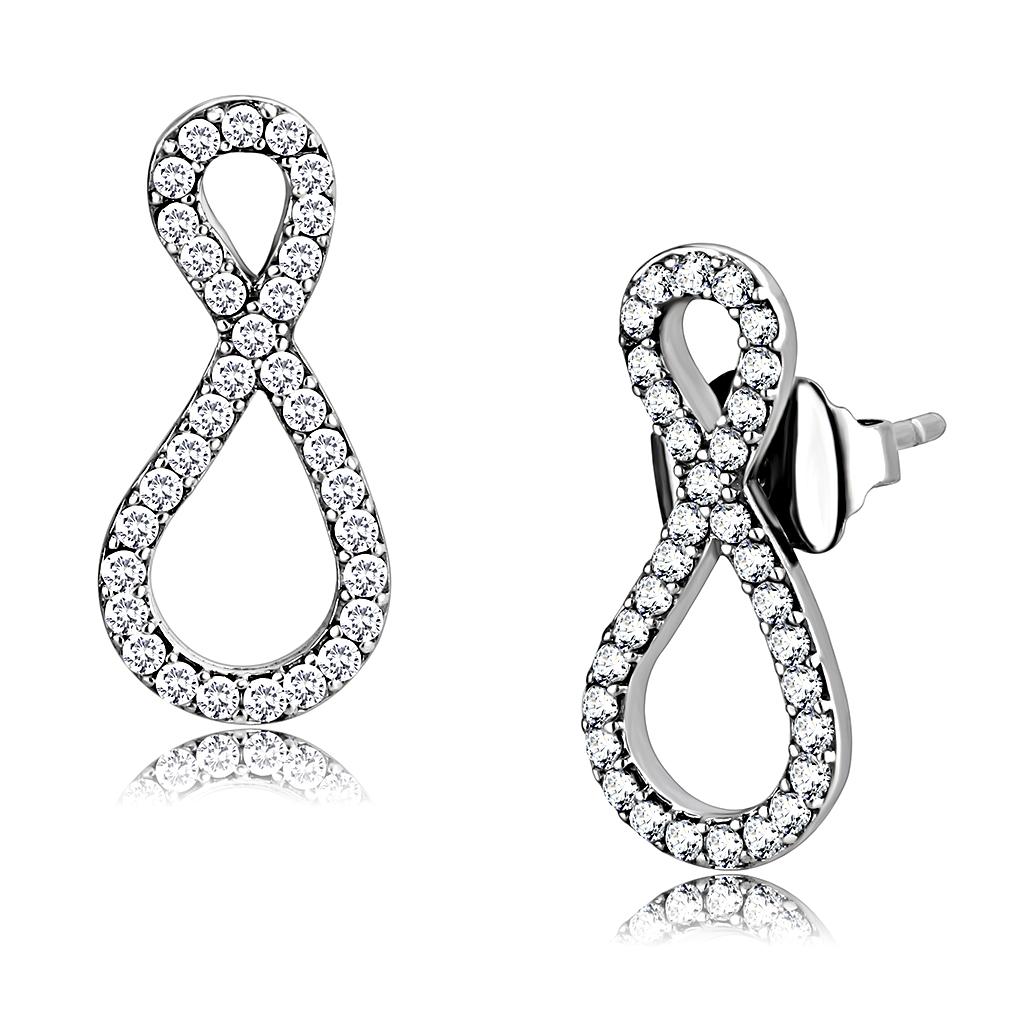 High polished (no plating) Stainless Steel Earrings with AAA Grade CZ in Clear
