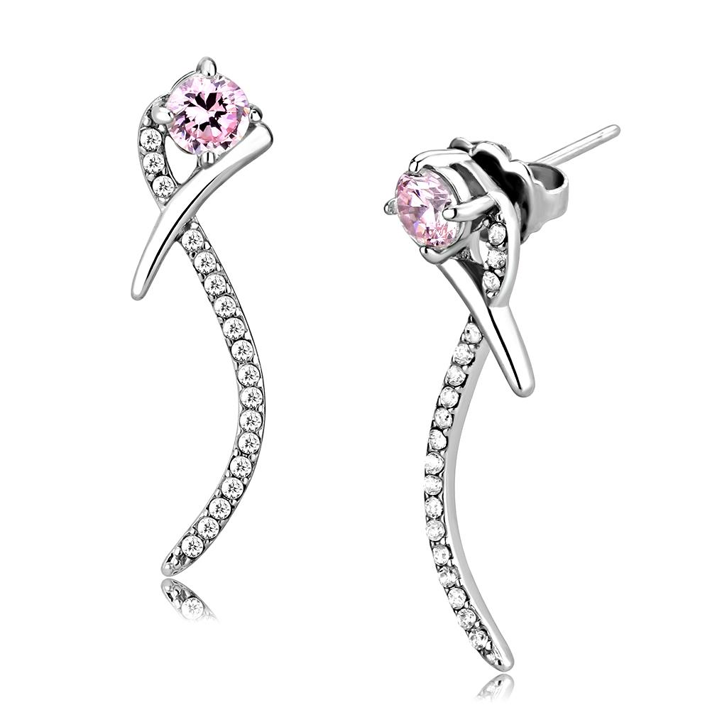 High polished (no plating) Stainless Steel Earrings with AAA Grade CZ in Rose