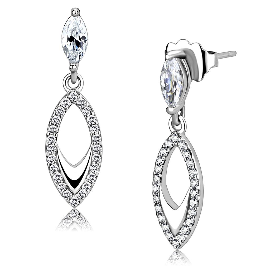 High polished (no plating) Stainless Steel Earrings with AAA Grade CZ in Clear