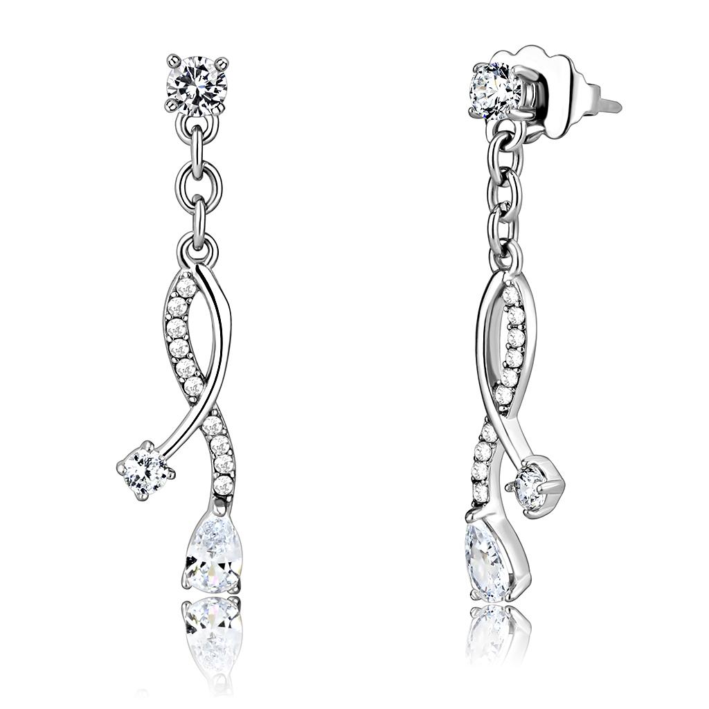 High polished (no plating) Stainless Steel Earrings with AAA Grade CZ in Clear