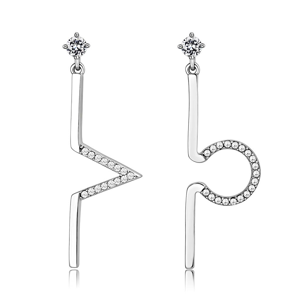 High polished (no plating) Stainless Steel Earrings with AAA Grade CZ in Clear