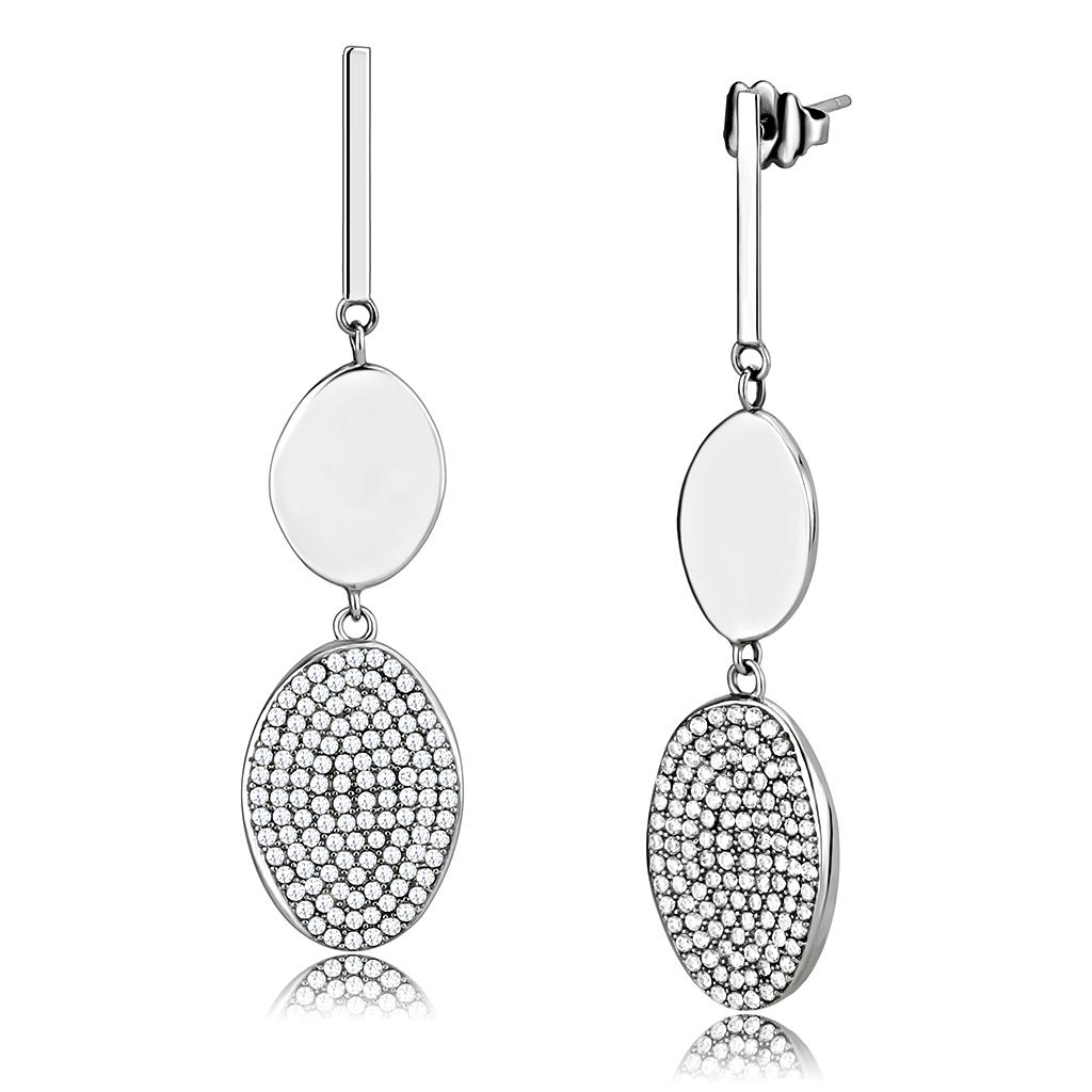 High polished (no plating) Stainless Steel Earrings with AAA Grade CZ in Clear