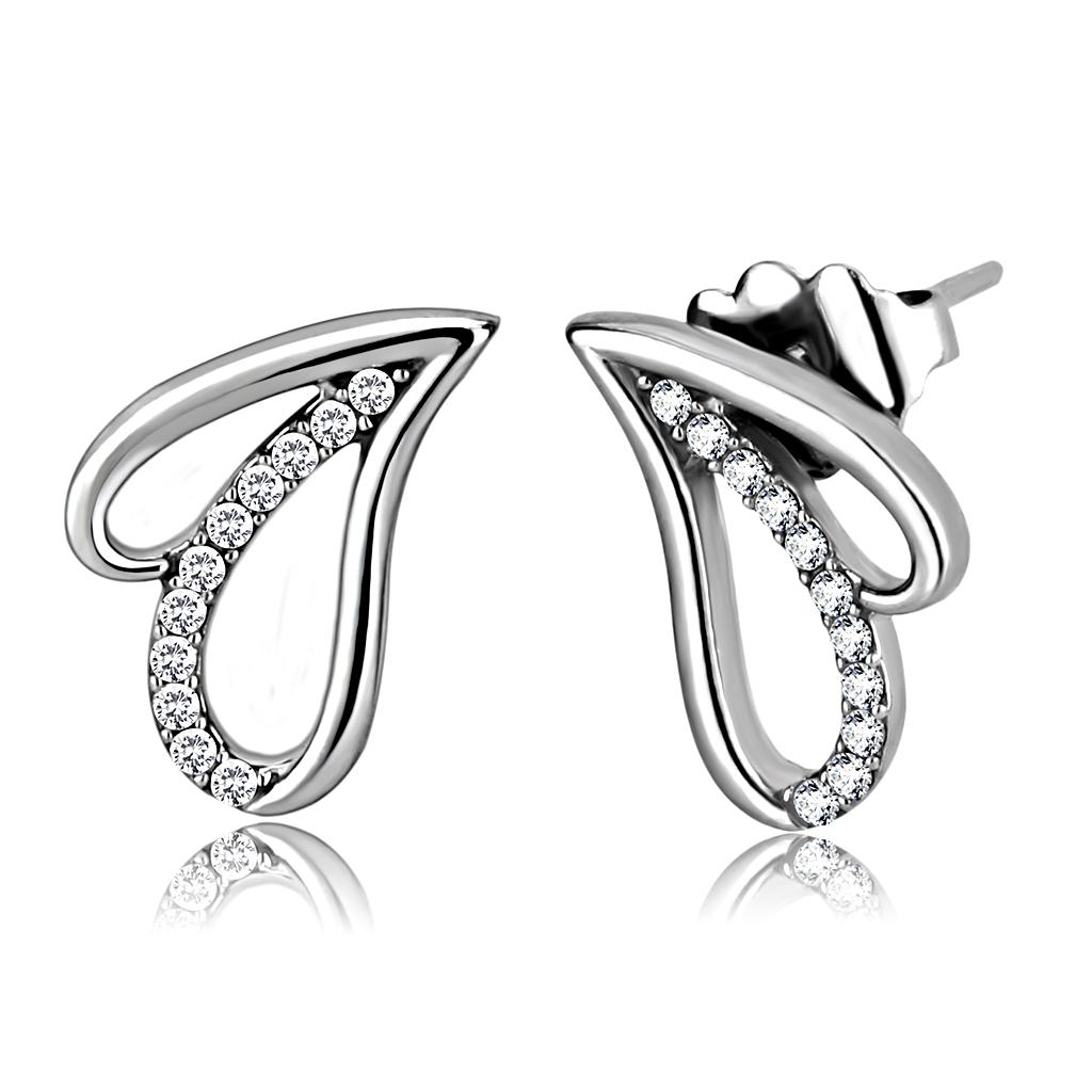High polished (no plating) Stainless Steel Earrings with AAA Grade CZ in Clear