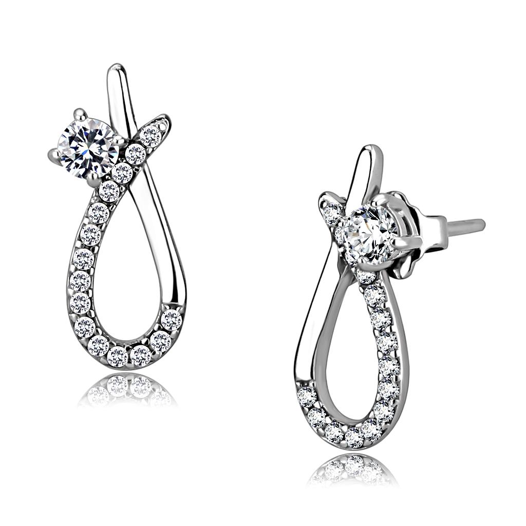 High polished (no plating) Stainless Steel Earrings with AAA Grade CZ in Clear