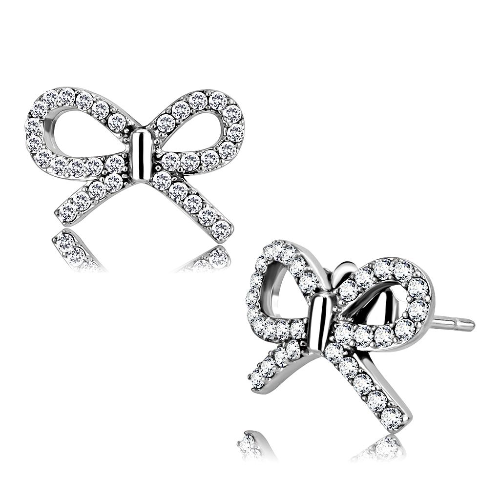 High polished (no plating) Stainless Steel Earrings with AAA Grade CZ in Clear