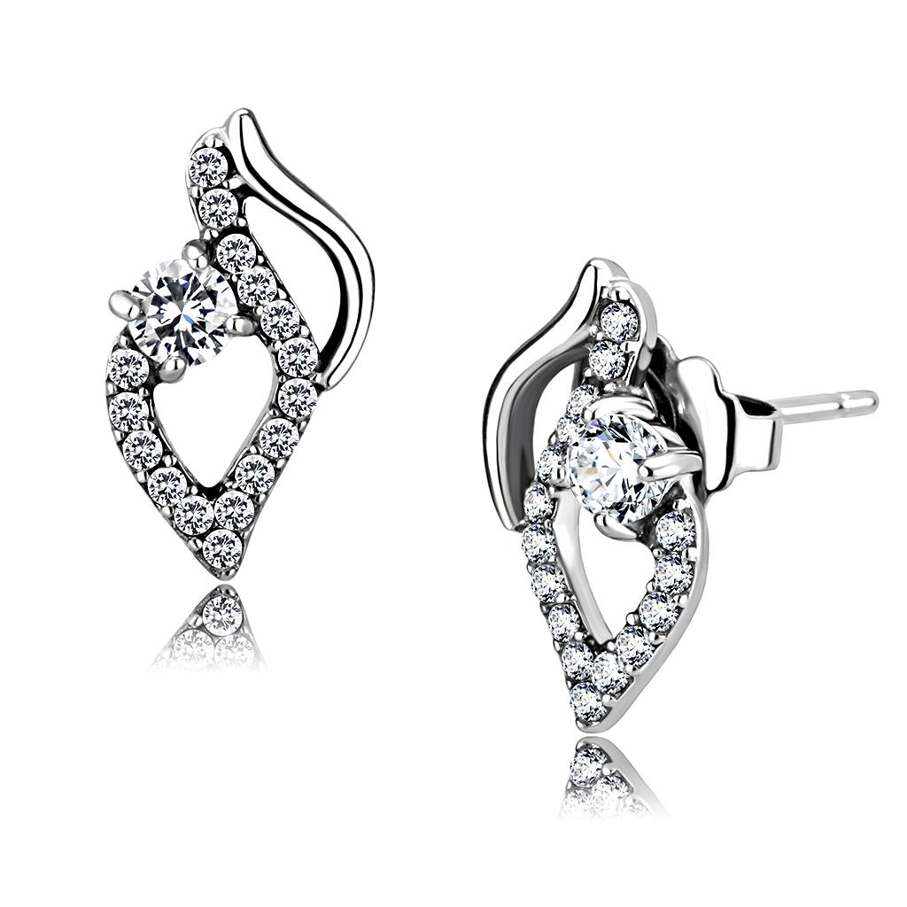 High polished (no plating) Stainless Steel Earrings with AAA Grade CZ in Clear