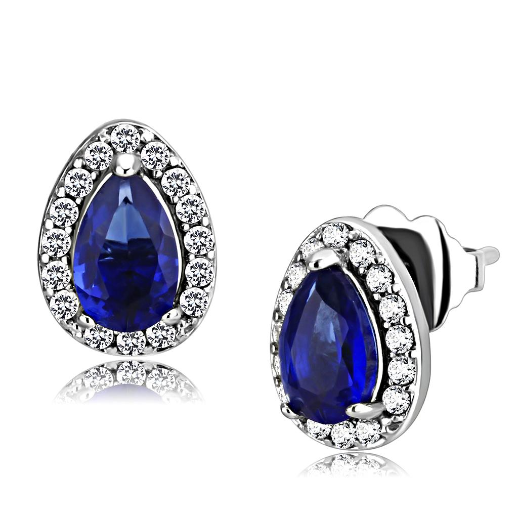 High polished (no plating) Stainless Steel Earrings with Synthetic Synthetic Glass in Montana