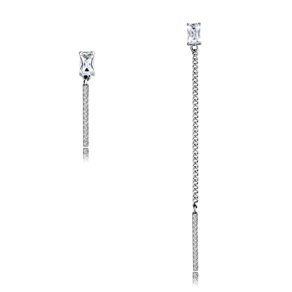 High polished (no plating) Stainless Steel Earrings with AAA Grade CZ in Clear