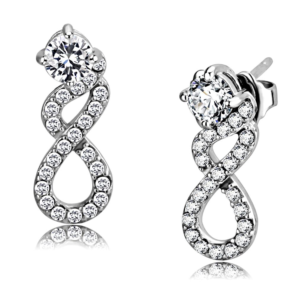 High polished (no plating) Stainless Steel Earrings with AAA Grade CZ in Clear