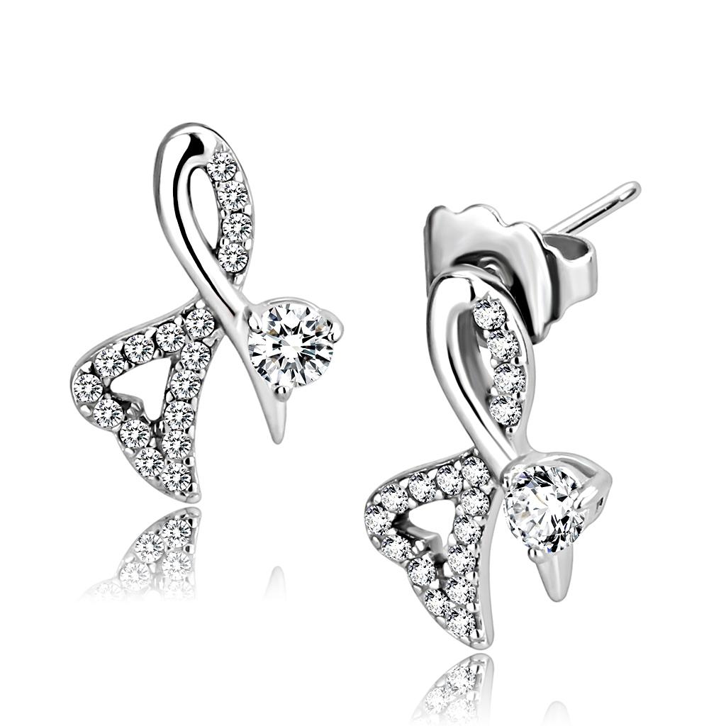 High polished (no plating) Stainless Steel Earrings with AAA Grade CZ in Clear