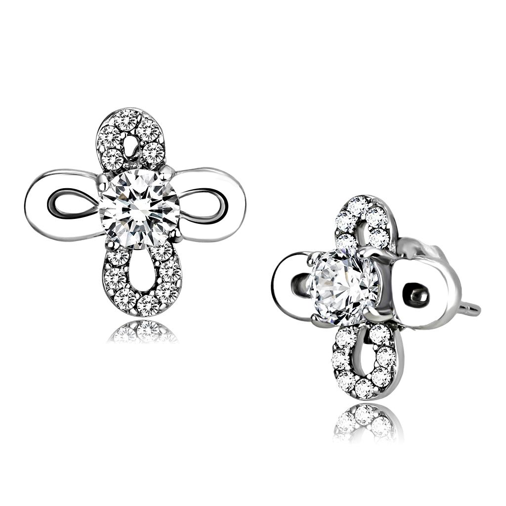 High polished (no plating) Stainless Steel Earrings with AAA Grade CZ in Clear