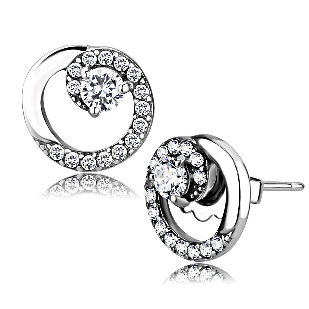 High polished (no plating) Stainless Steel Earrings with AAA Grade CZ in Clear