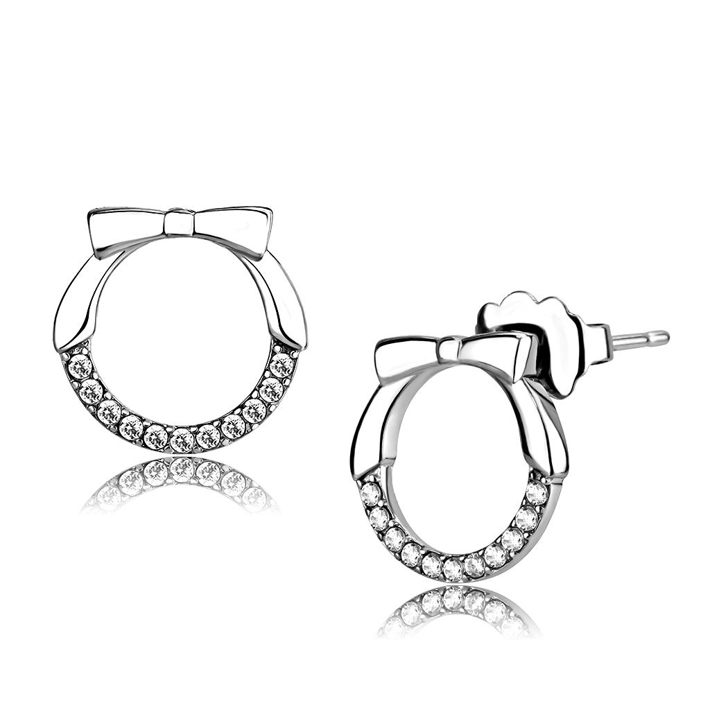 High polished (no plating) Stainless Steel Earrings with AAA Grade CZ in Clear