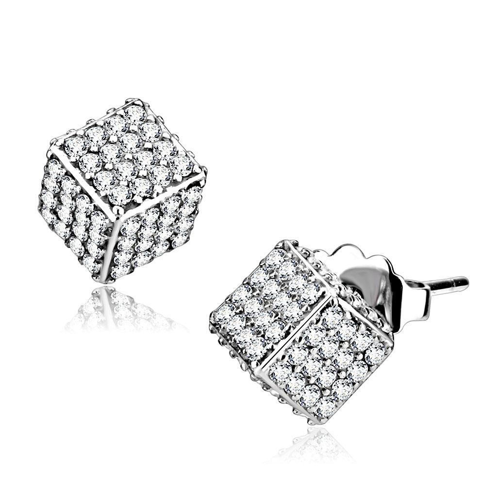 High polished (no plating) Stainless Steel Earrings with AAA Grade CZ in Clear
