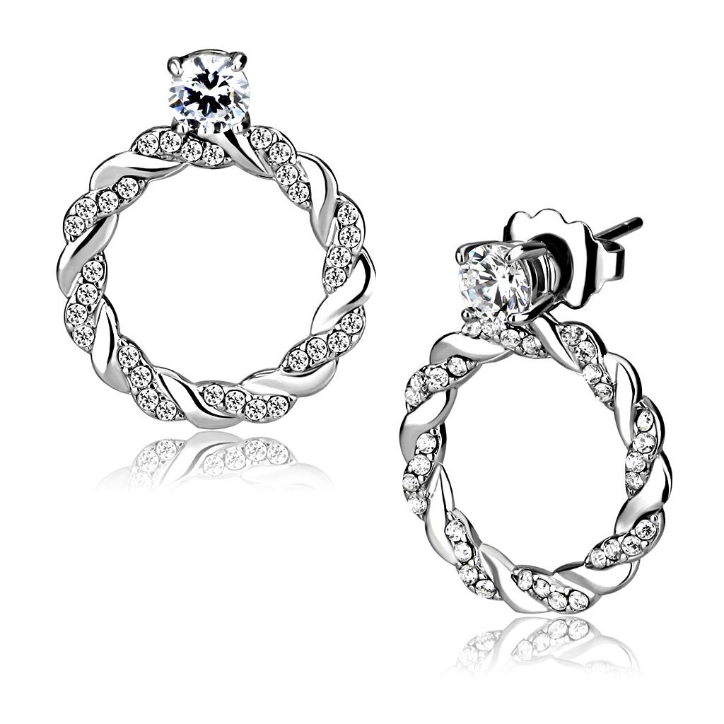 High polished (no plating) Stainless Steel Earrings with AAA Grade CZ in Clear