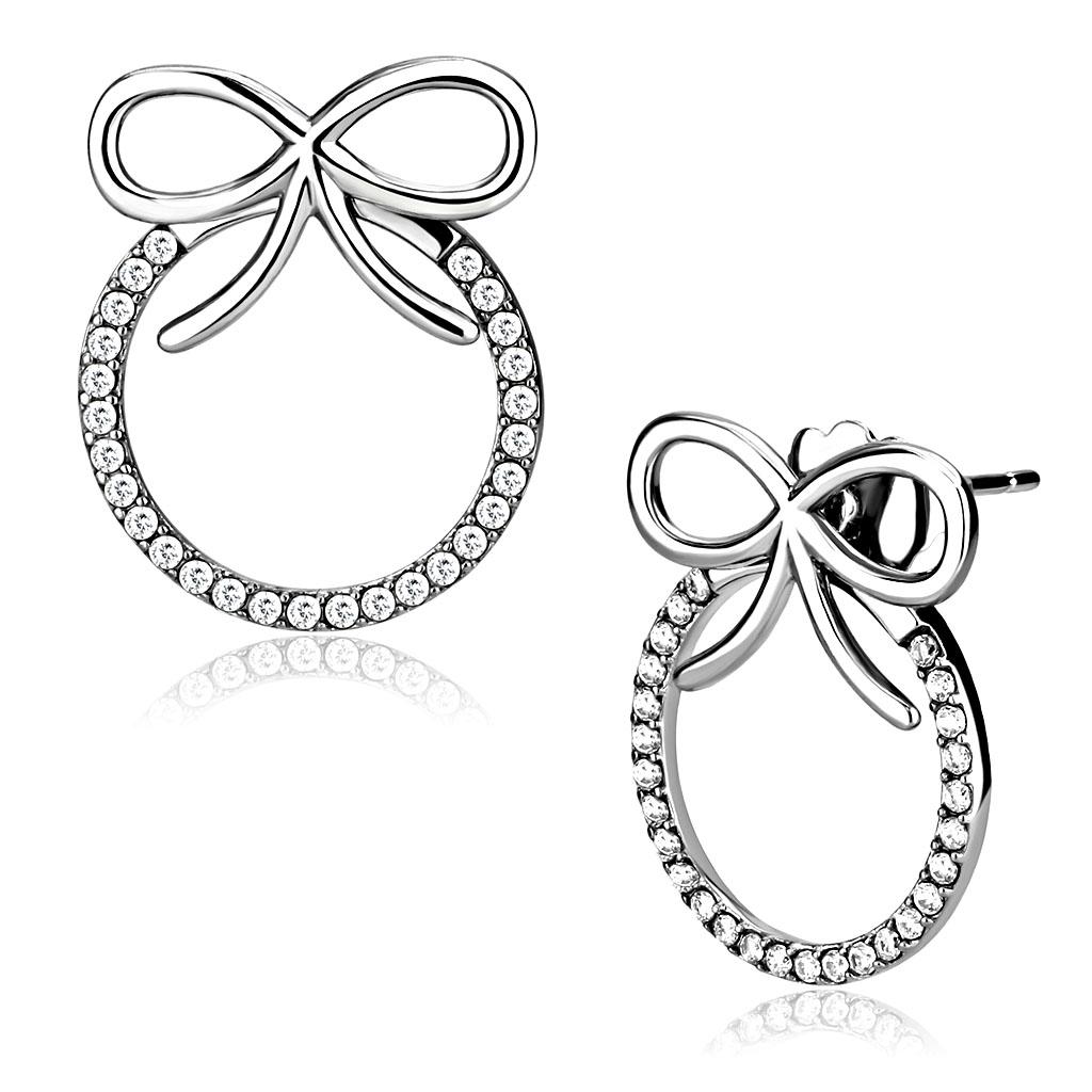 High polished (no plating) Stainless Steel Earrings with AAA Grade CZ in Clear