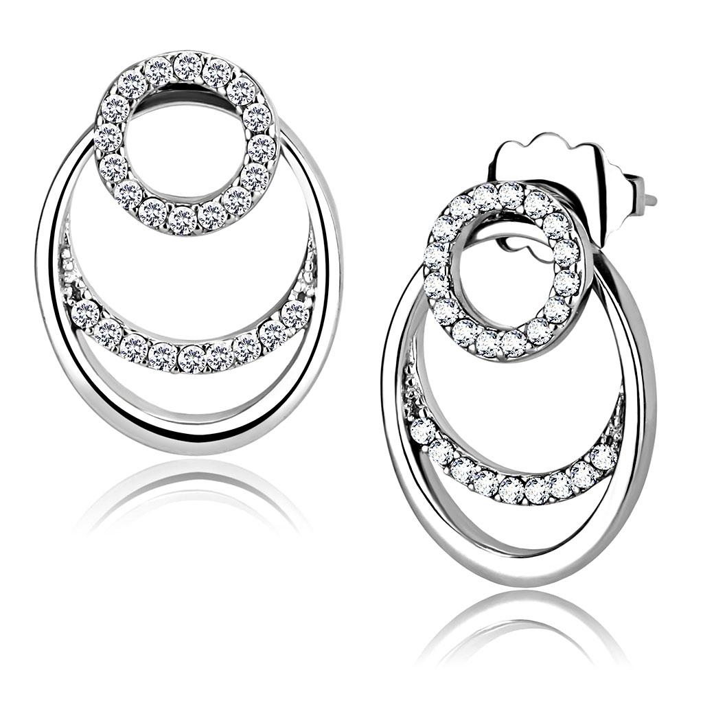 High polished (no plating) Stainless Steel Earrings with AAA Grade CZ in Clear