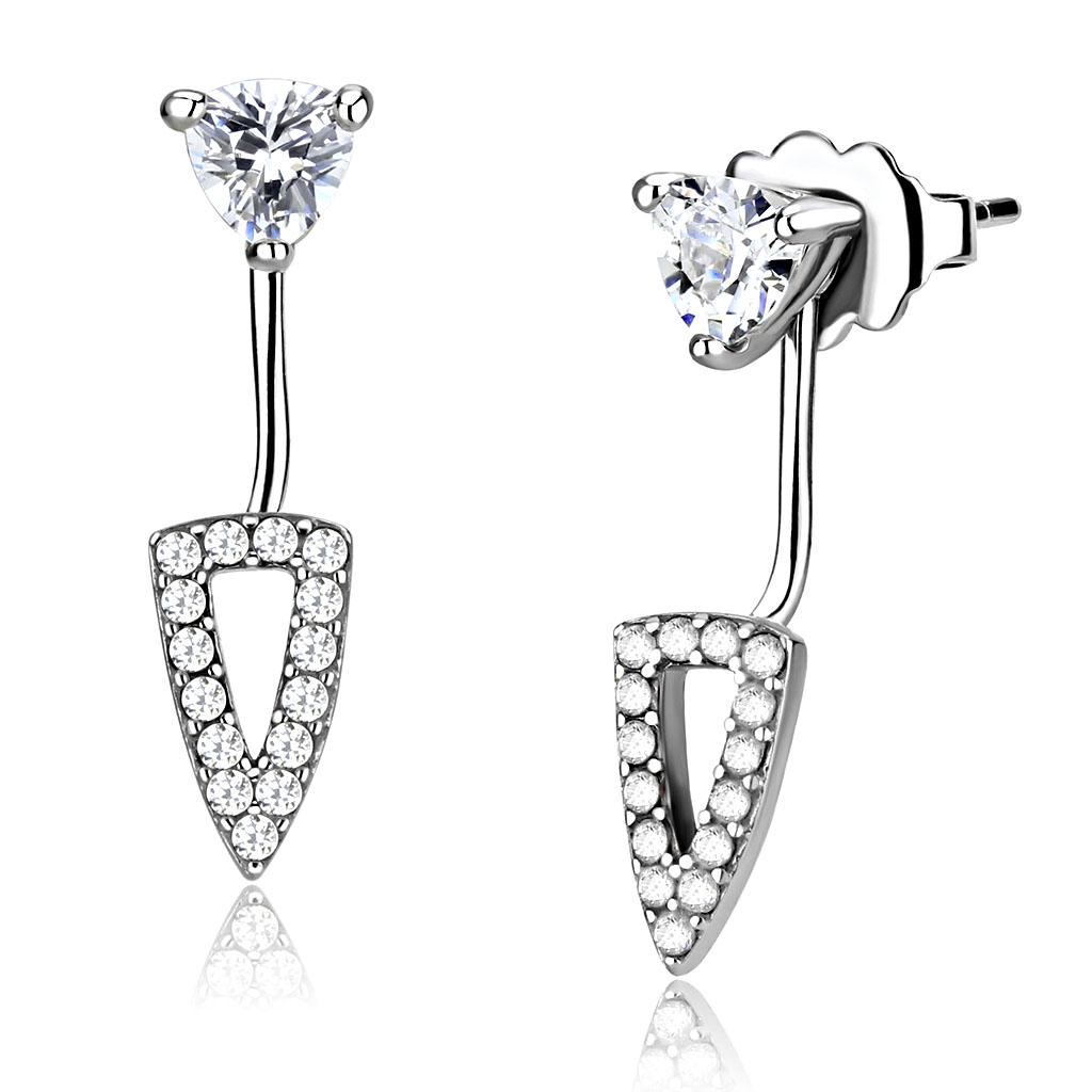 High polished (no plating) Stainless Steel Earrings with AAA Grade CZ in Clear
